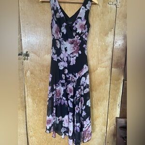 Chiffon asymmetrical Floral Black and Pink Dress